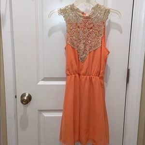 Orange Dress with Lace Top and a Tied Neck